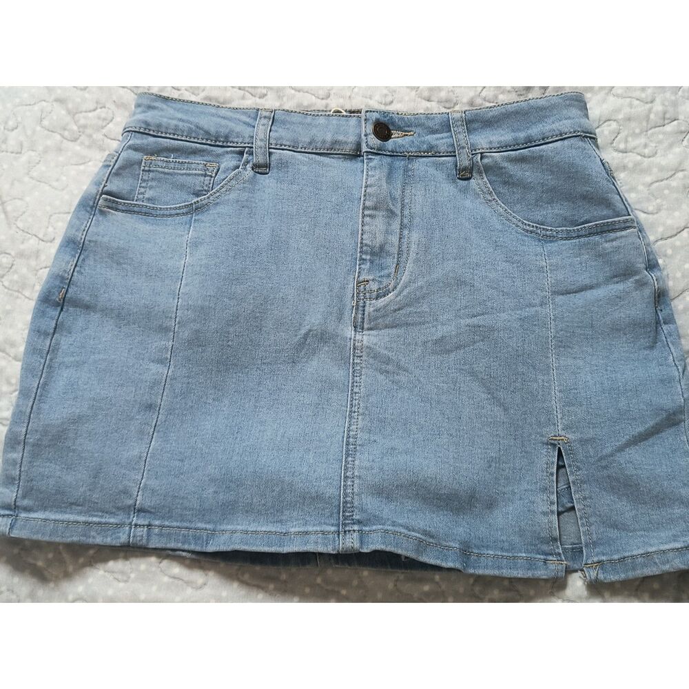 luvamia Blue Denim Mini Skort Size Medium | NWT High Waisted Stretchy Skirt